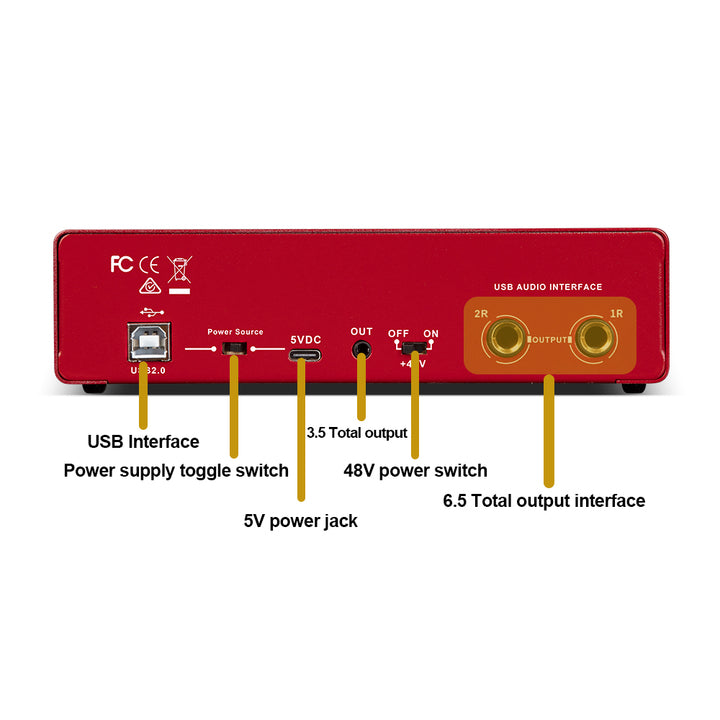 MD22 New Professional 2Channels 24Bit 192Hkz Audio Interface and USB Sound Card for Live Recording