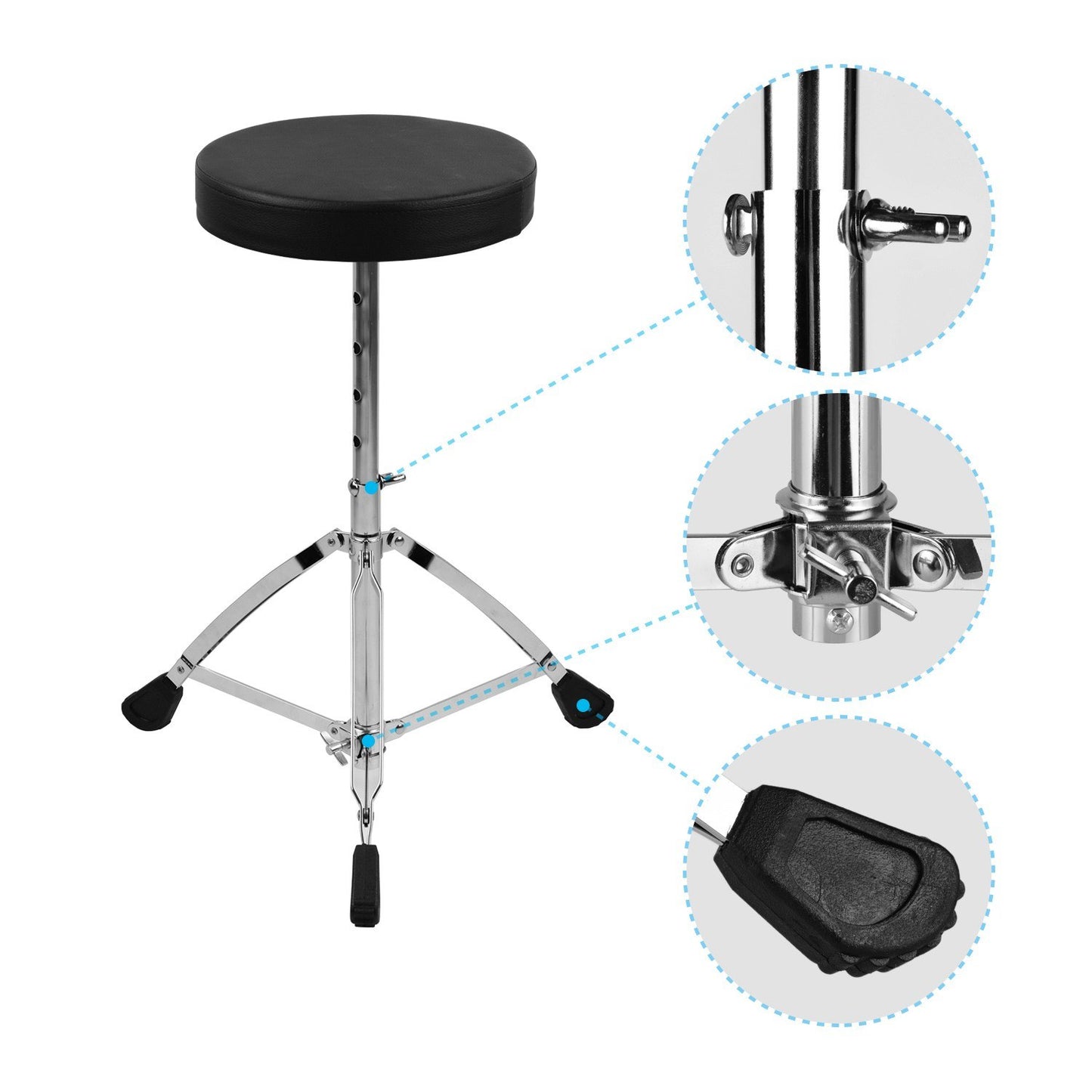 Best Price Drum Throne Round Padded Seat with Stainless Steel Legs Anti-slip 5 Levels Adjustable Height