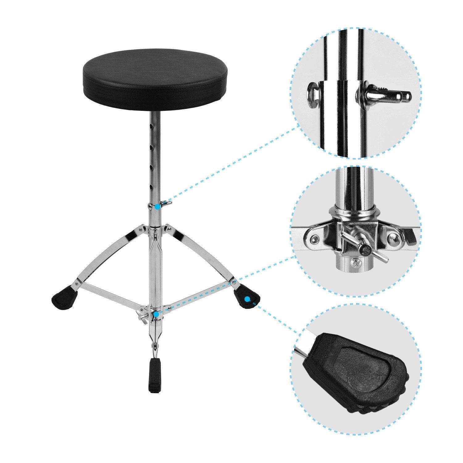 Best Price Drum Throne Round Padded Seat with Stainless Steel Legs Anti-slip 5 Levels Adjustable Height