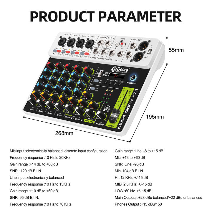 Pro 8-Channel V8 Pod Cast DJ Controller Stereo Audio Webcaster Mixing Console Mixer