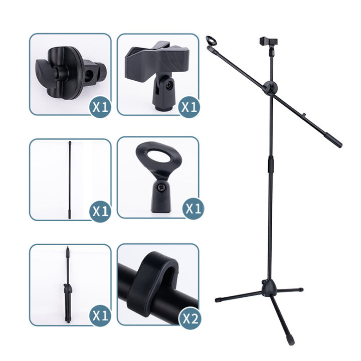 Adjustable Foldable Floor Tripod Microphone Flexible Arm Mic Holder With Dual Mic Clip Holder Microphone Stand