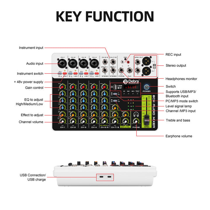 Pro 8-Channel V8 Pod Cast DJ Controller Stereo Audio Webcaster Mixing Console Mixer