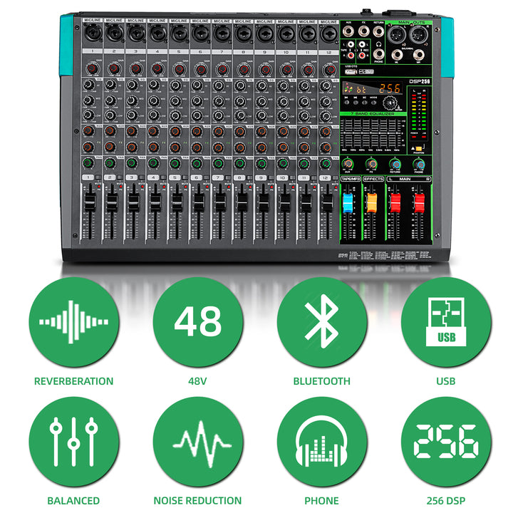 Biner MG12 Audio Console Mixer USB Connection 12 Channels Digital Professional Audio Mixer Console