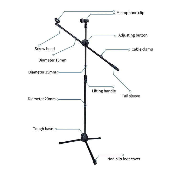 Adjustable Foldable Floor Tripod Microphone Flexible Arm Mic Holder With Dual Mic Clip Holder Microphone Stand