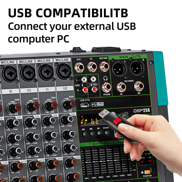 Biner MG12 Audio Console Mixer USB Connection 12 Channels Digital Professional Audio Mixer Console