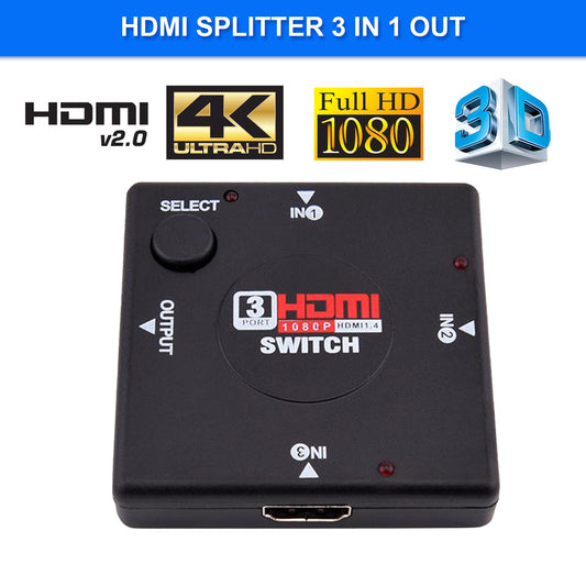 HDMI Switch 3 in Port  1 out port HDMI Switcher Supports Full HD 1080p 3D support 4k