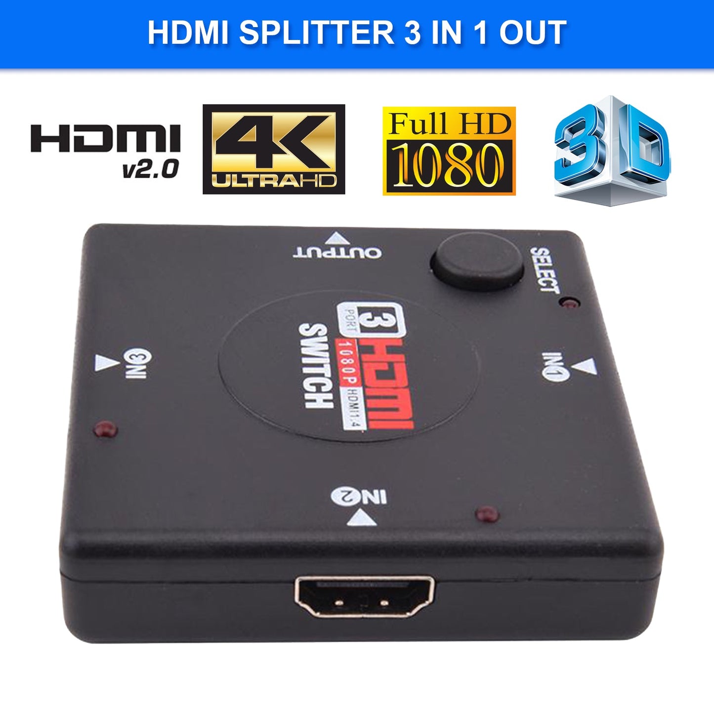 HDMI Switch 3 in Port 1 out port HDMI Switcher Supports Full HD 1080p 3D support 4k