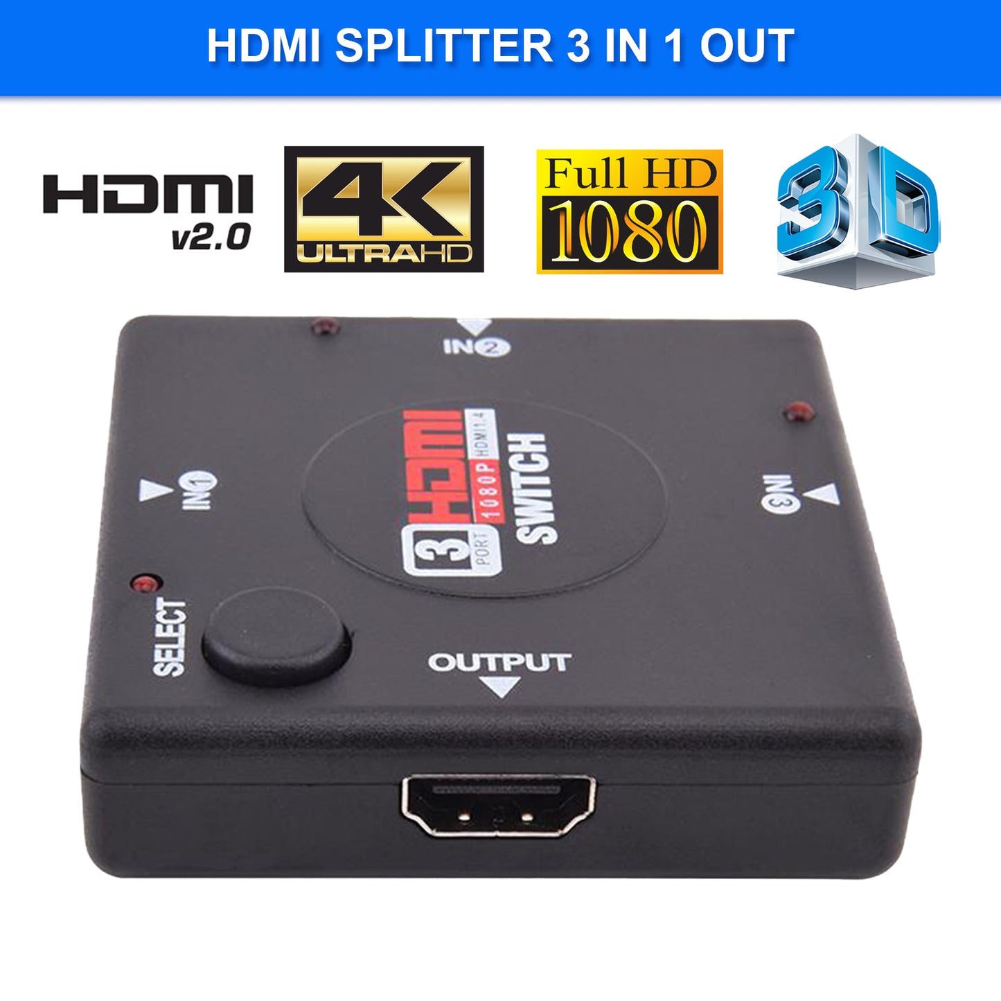 HDMI Switch 3 in Port 1 out port HDMI Switcher Supports Full HD 1080p 3D support 4k