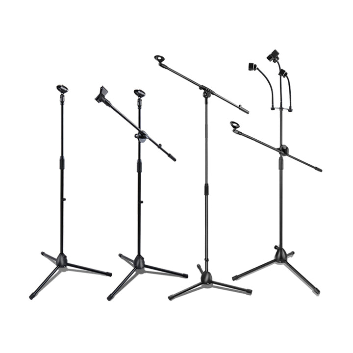 Adjustable Foldable Floor Tripod Microphone Flexible Arm Mic Holder With Dual Mic Clip Holder Microphone Stand