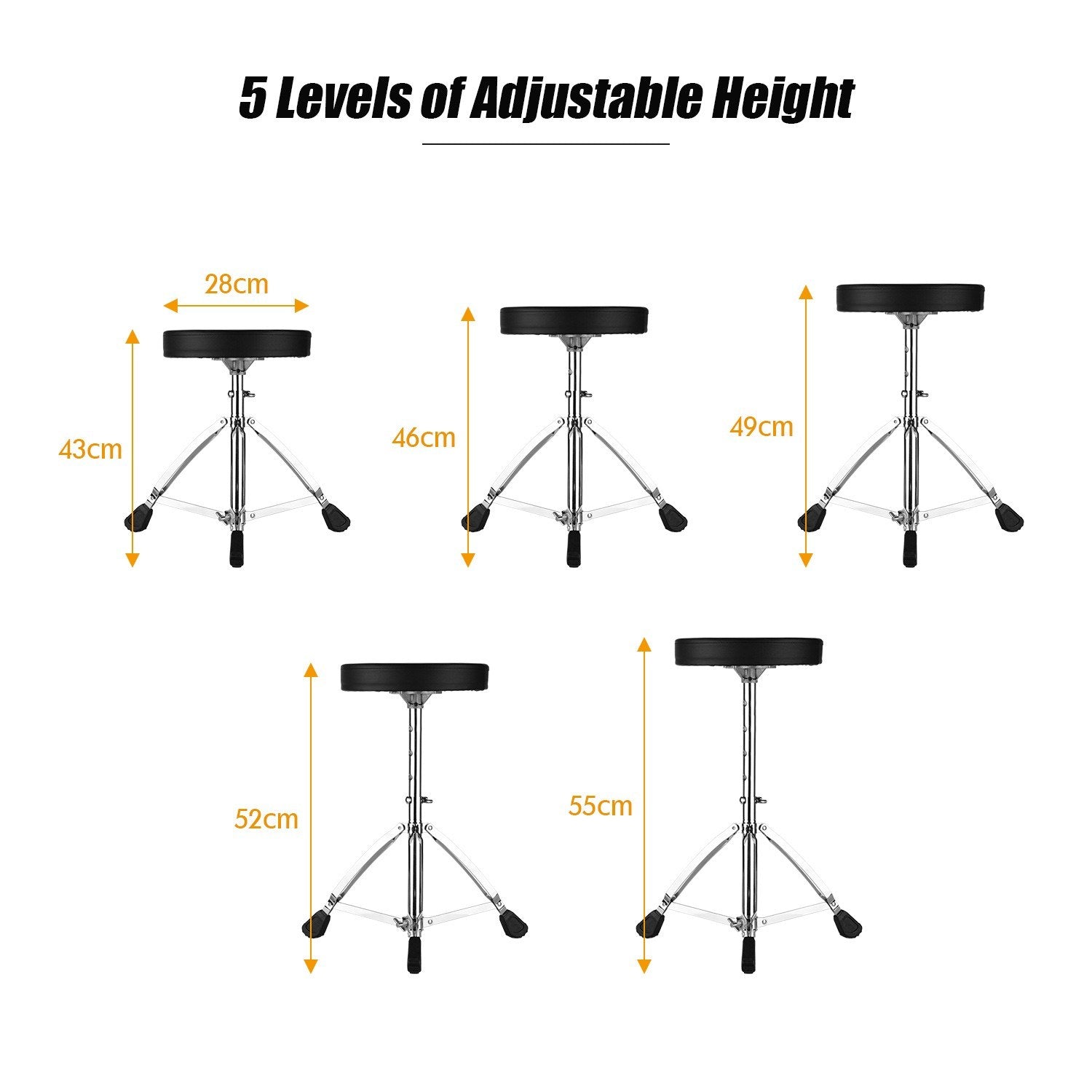 Best Price Drum Throne Round Padded Seat with Stainless Steel Legs Anti-slip 5 Levels Adjustable Height