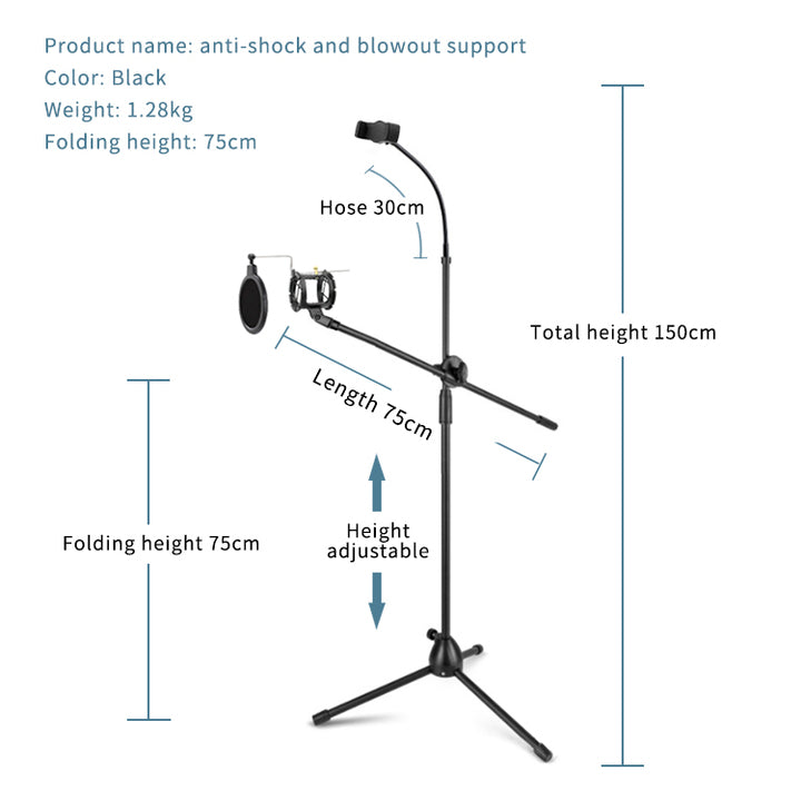 Adjustable Foldable Floor Tripod Microphone Flexible Arm Mic Holder With Dual Mic Clip Holder Microphone Stand