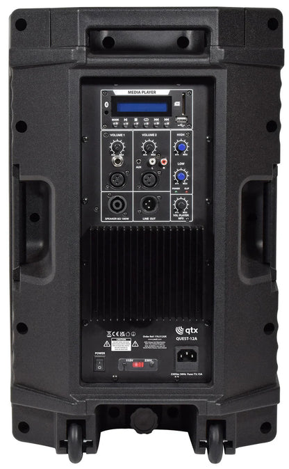 QTX Quest-12A Powerful Active PA cabinet Bluetooth FM tuner Speaker with wheels
