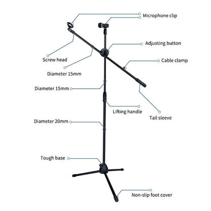 Adjustable Foldable Floor Tripod Microphone Flexible Arm Mic Holder With Dual Mic Clip Holder Microphone Stand